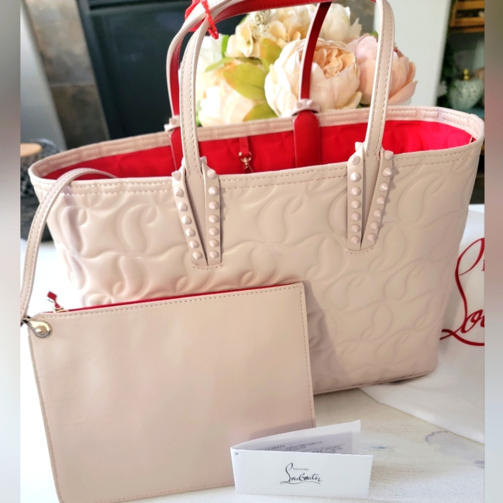 CHRISTIAN LOUBOUTIN Authentic NWT  Nappa Embossed Cabata w/ mathcing pouchette